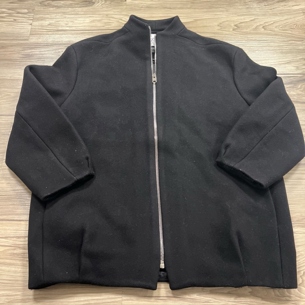 Zara Monteco Wool Front Zip Oversized Bomber Jacket Black Women Size Medium NWOT